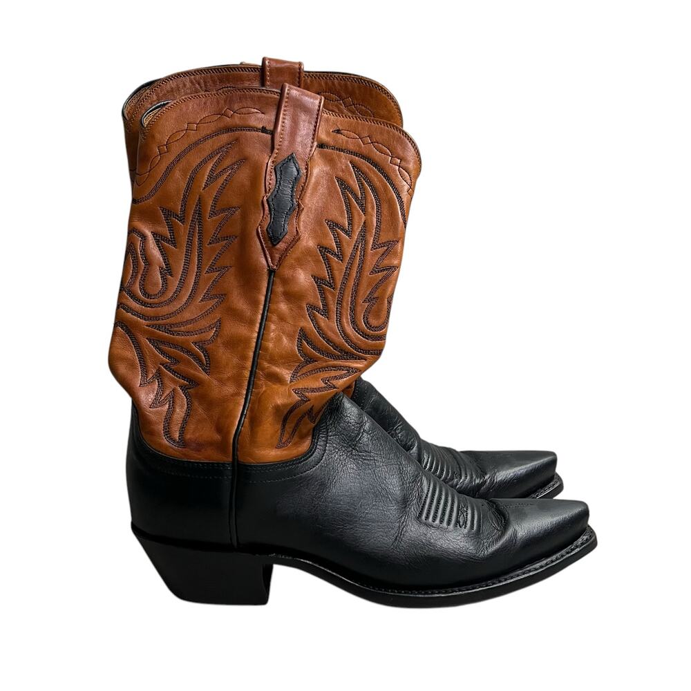Lucchese Two-Tone Black and Brown Western Heeled Boots